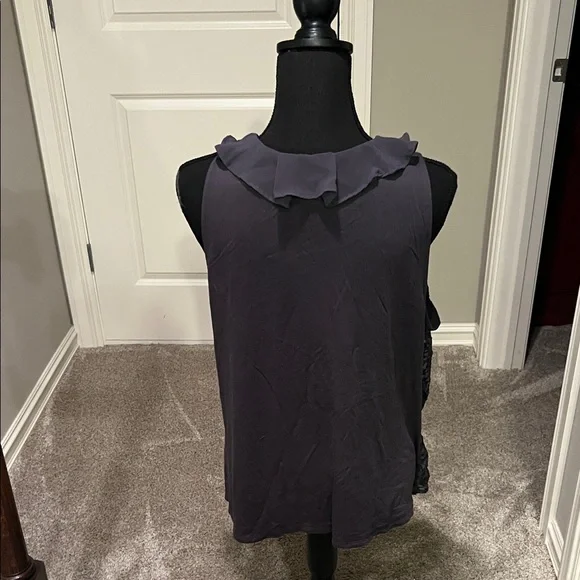LC Lauren Conrad Dark Blue Ruffle Blouse - Picture 6 of 10
